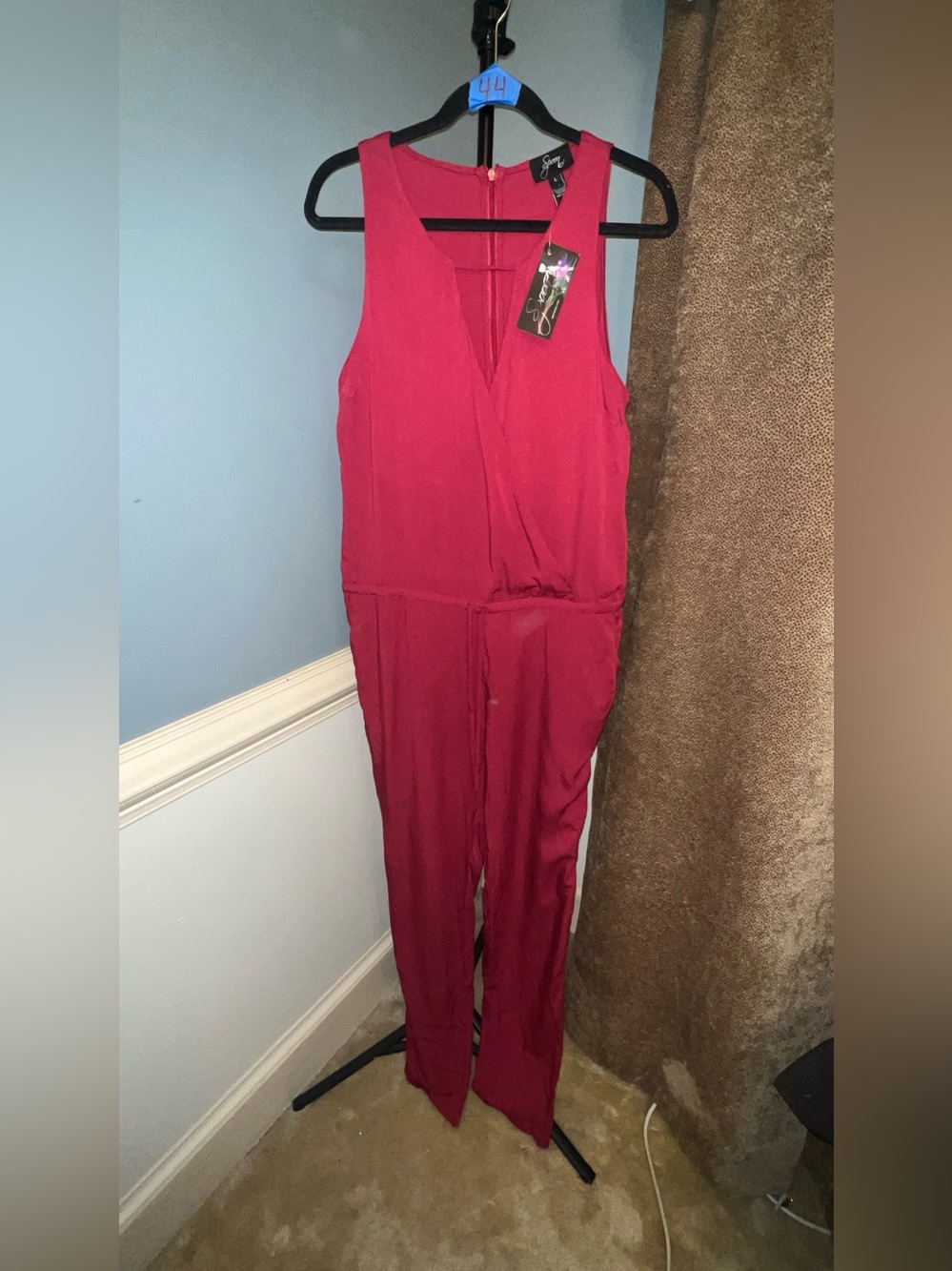 Sleeveless V-Neck Berry Wrap Jumpsuit